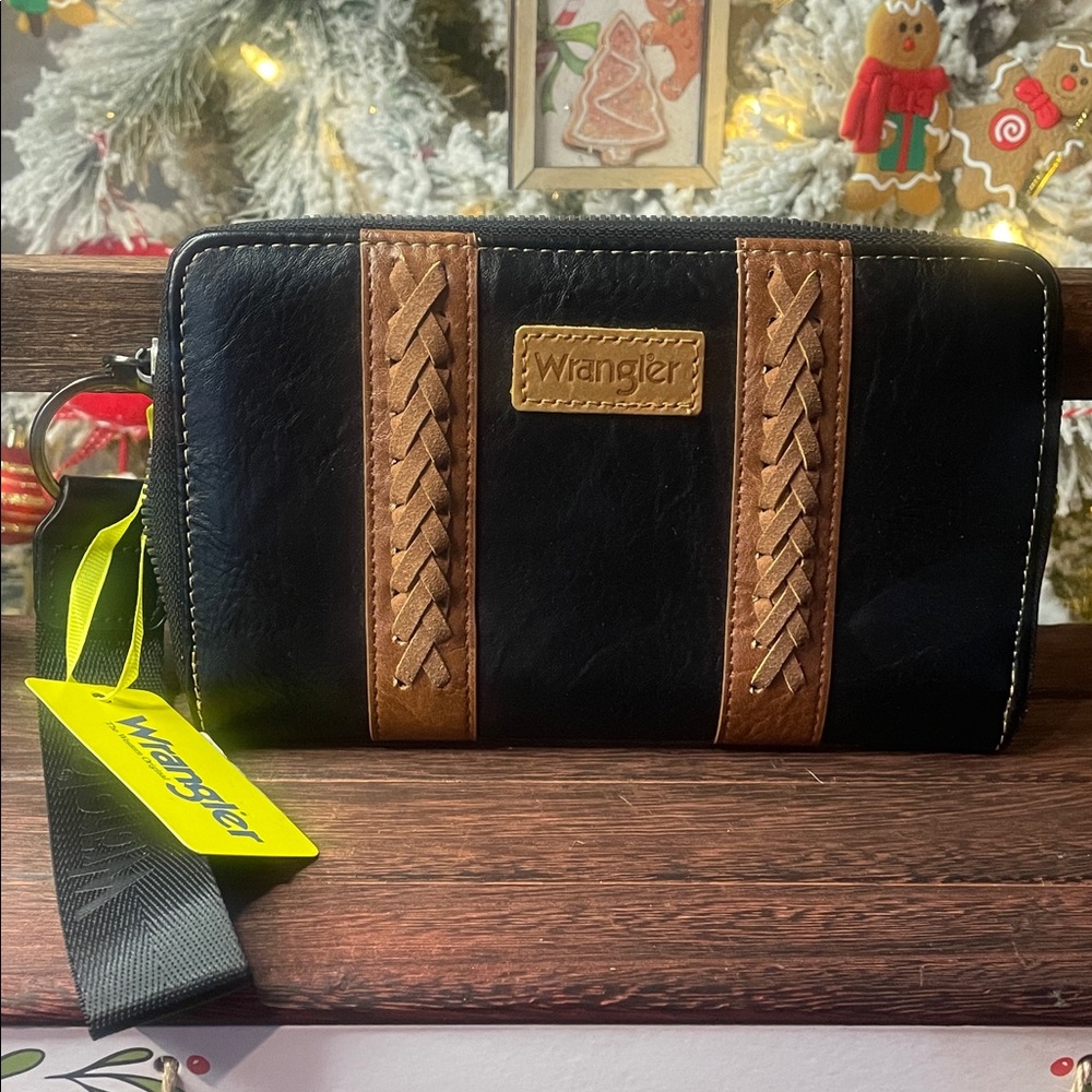 Wrangler Black Wallet with Brown Braided Accents